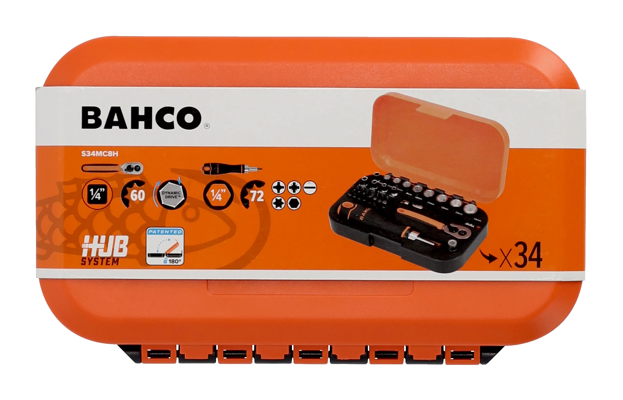 Bahco 1/4" Square Drive Socket and Bit Set with Metric Hex Profile and Ratcheting Bit Holder - 34 Pcs S34MC8H - Image 7