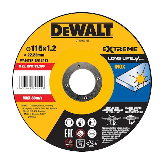 Dewalt 115 x 1.2mm EXTREME Thin Cut Disc Stainless Steel - DT43903-QZ