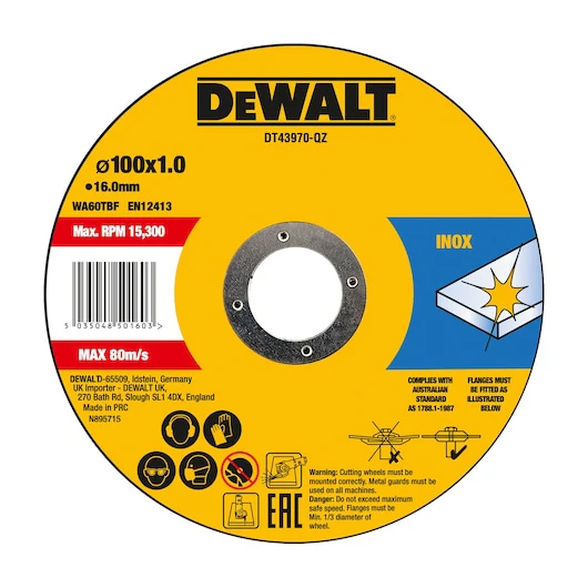 Dewalt HIGH PERFORMANCE BONDED DISC THIN FAST CUT (10 X TIN) 100MM X 1.0MM X 16.0MM - DT43970-QZ