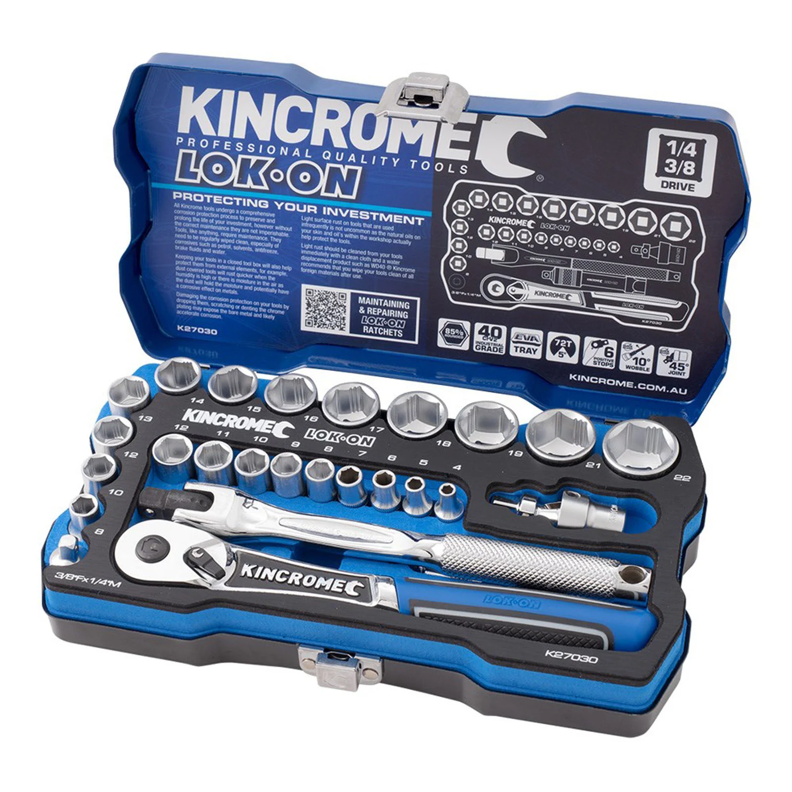 LOK-ON Socket Set 26 Piece 1/4"Âť & 3/8"Âť Drive - Metric