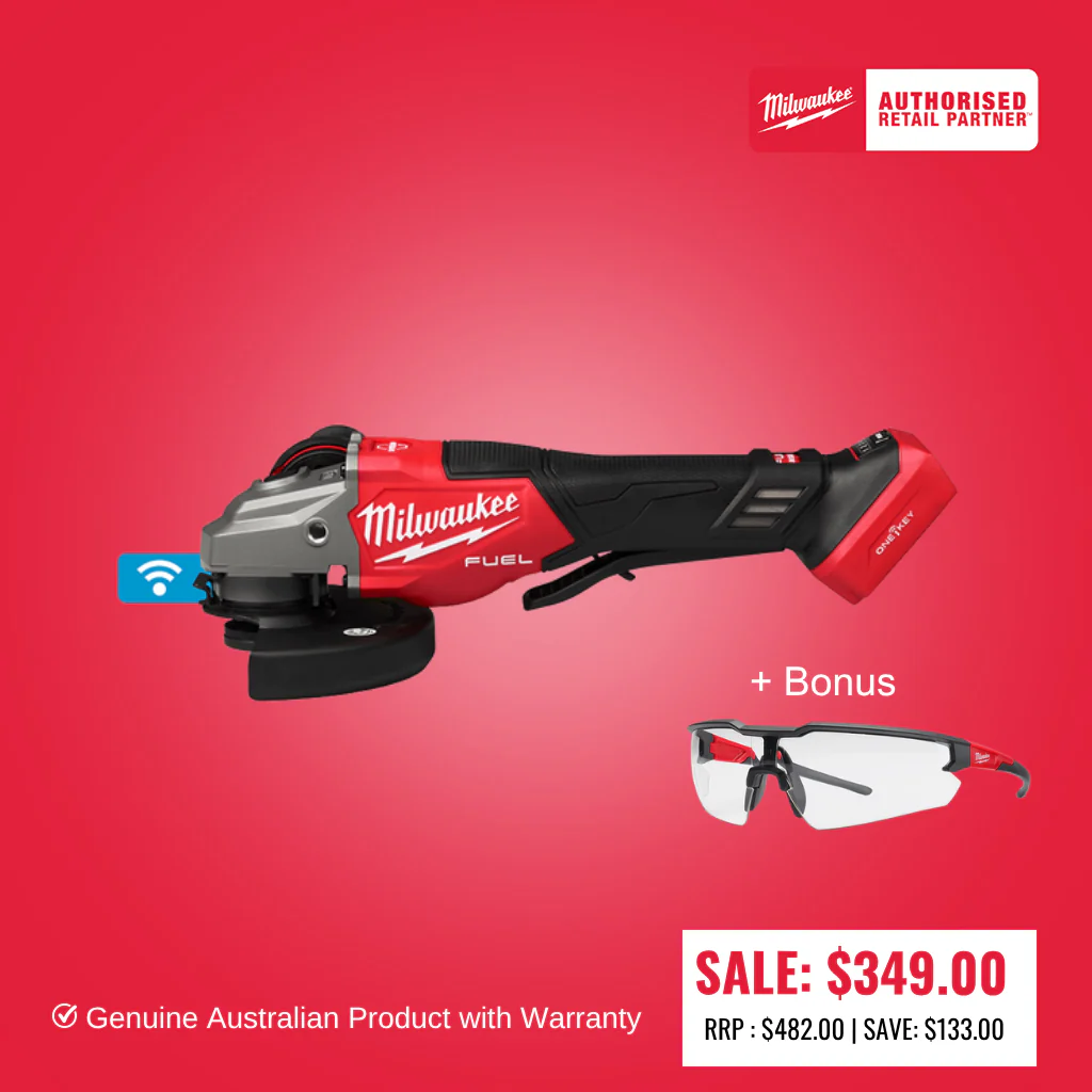 M18 FUEL™ ONE-KEY™ 125mm (5") High Speed Braking Angle Grinder with Deadman Paddle Switch (Tool Only) M18FSAG125XPDB20 + Bonus Milwaukee Safety Glasses