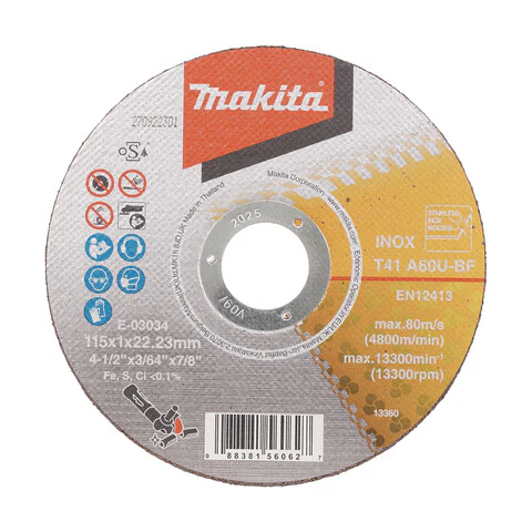 Makita 115mm x 1mm x 22mm INOX CUTTING DISC A60U - 12pk Tub E-03034-12