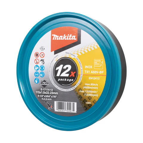 Makita 115mm x 1mm x 22mm LONG LIFE INOX CUTTING DISC A60V - 12pk Tub E-17114-12
