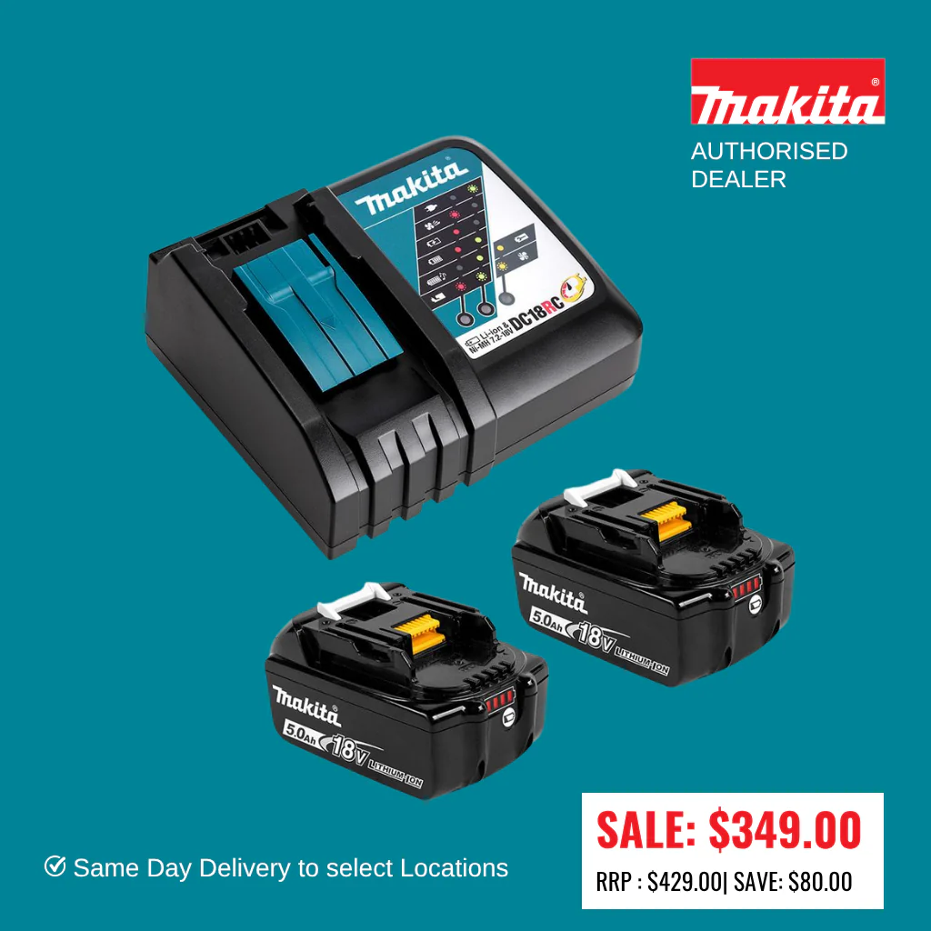 Makita 18V Li-Ion Cordless Battery Charger DC18RC & 5.0Ah BatterIes 199179-3