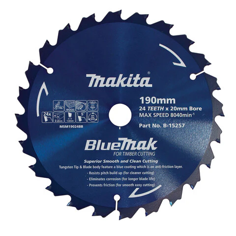 Makita BLUEMAK TCT SAW BLADE 190mm x 20mm x 24T B-15257