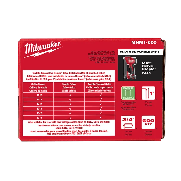 Milwaukee 1" (25mm) Insulated Cable Staples- 600pk - MNM1600 - Image 4