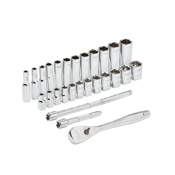 Milwaukee 1/4” Drive 28pc Ratchet & Socket Set Metric - 48229504