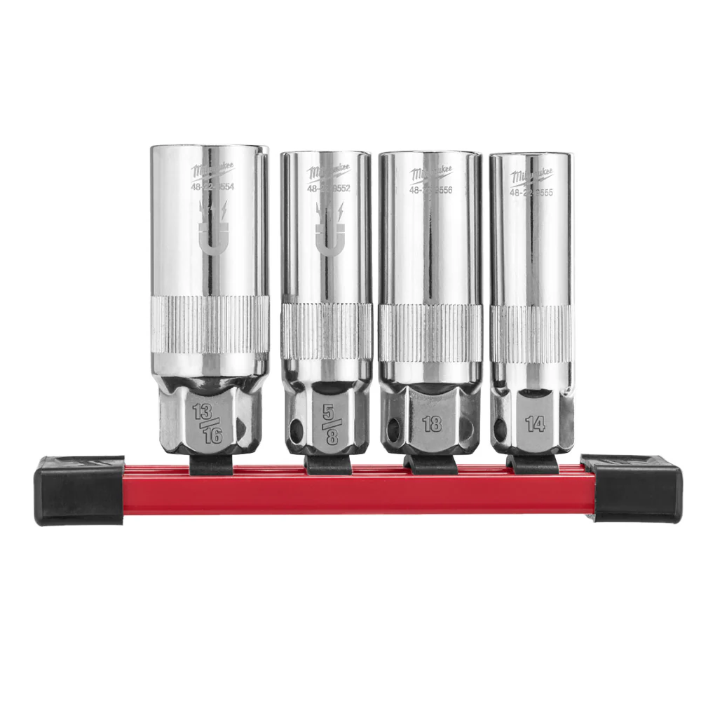 Milwaukee 4pc 3/8'' Drive Spark Plug Socket Set on Rail  - 48229195