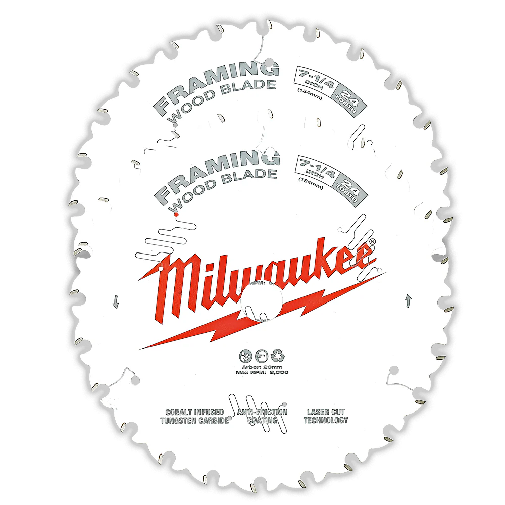 Milwaukee 7-1/4" 184mm 24T Wood Circular Saw Blade Framing 2 Pack - 48418721