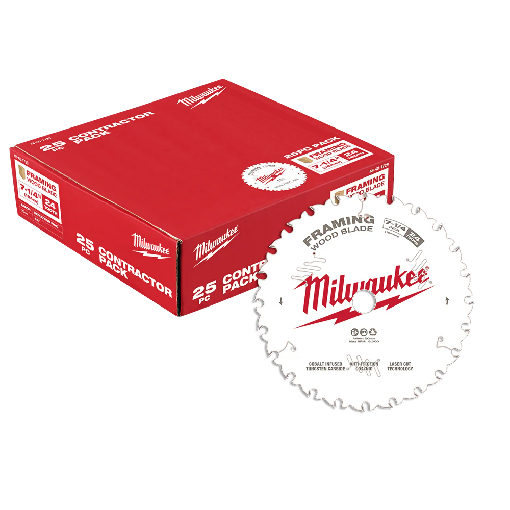 Milwaukee 7-1/4" 184mm 24T Wood Circular Saw Blade Framing 25pc Contractor Pack - 48401728