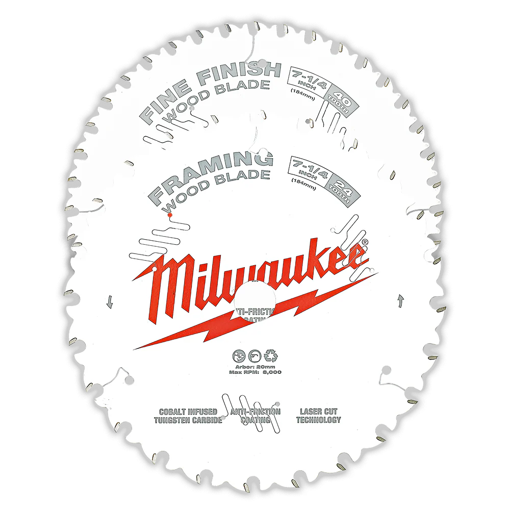 Milwaukee 7-1/4" 184mm Wood Circular Saw Blade Set - 24T Framing & 40T Fine Finish - 48418732
