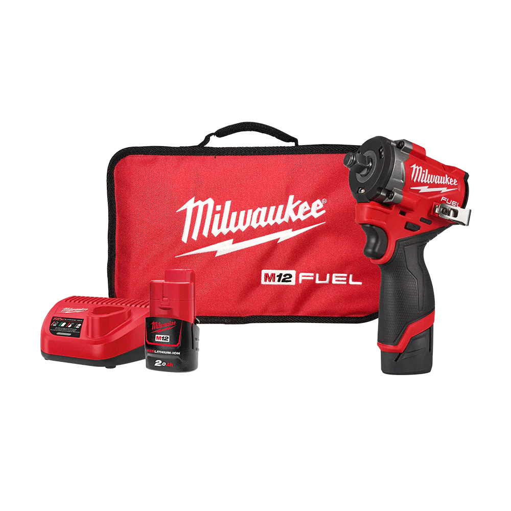 Milwaukee M12 FUEL™ 1/2" Stubby Impact Wrench with Friction Ring Kit (2x 2.0Ah, Bag) - M12FIW2F12202B