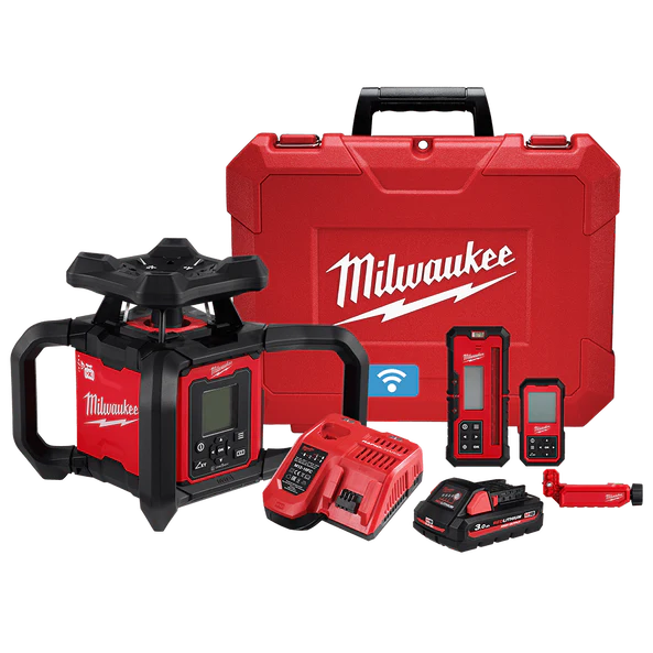 Milwaukee M18™ Dual Grade Rotary Laser 1,220m (4000') Red Kit (1x 3.0Ah, Case) - M18RL1220-301C